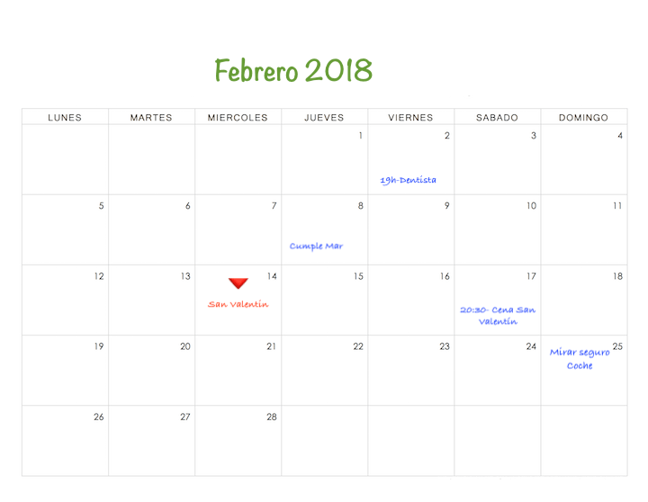 calendario creando hogar